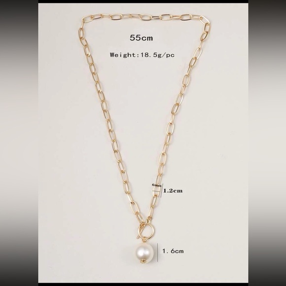 Paper clip necklace with faux Pearl charm necklace - Picture 3 of 3